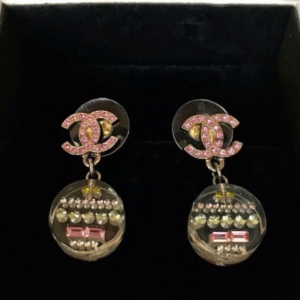 Chanel Pink Dangling CC Logo Earrings